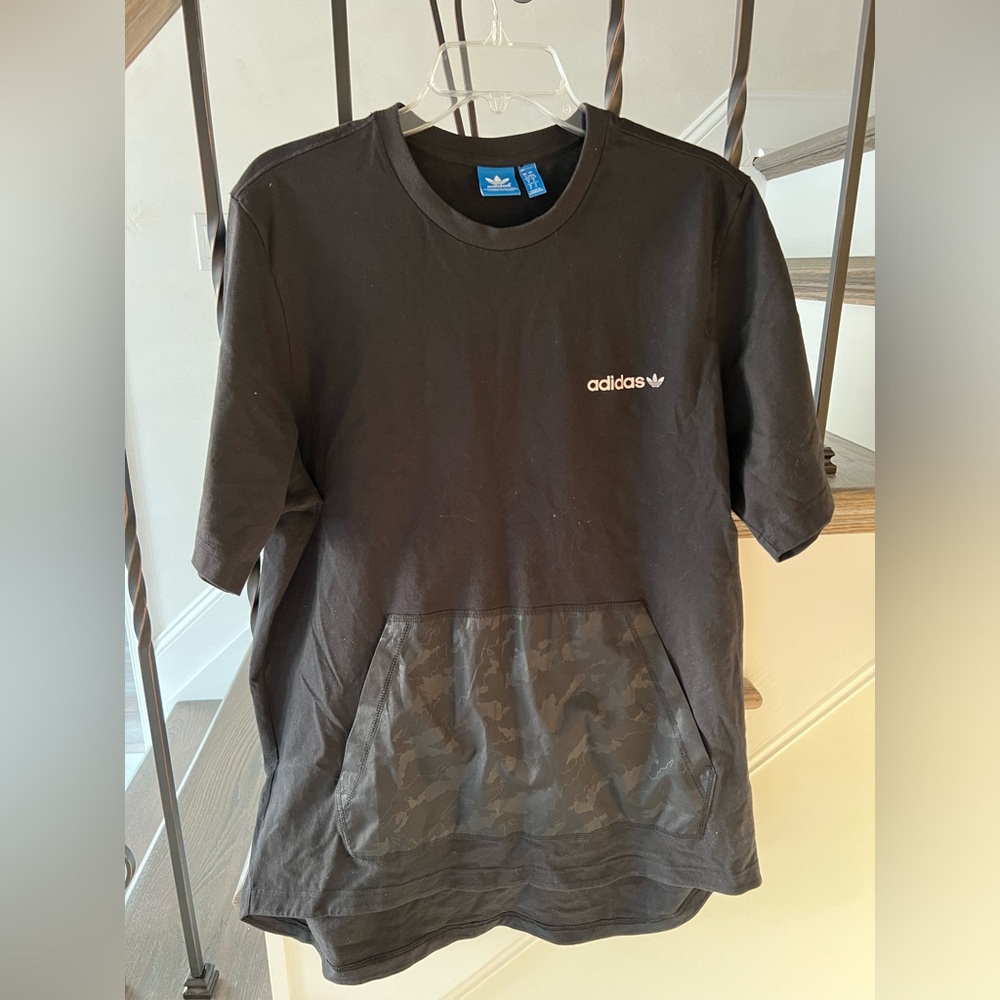Adidas Black T-Shirt with Camouflage Pocket
